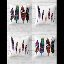 Pelangi Renkli Kuş Tüyü Desenli Gizli Fermuarlı Kırlent Kılıfı Koltuk Yastık Kılıfı TAKIM(4ADET)