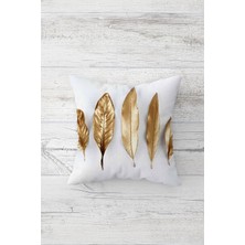 Pelangi Gold Çiçek ve Kuş Tüyü Desenli Gizli Fermuarlı Kırlent Kılıfı Koltuk Yastık Kılıfı TAKIM(4ADET)