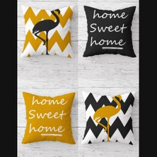 Pelangi Home Sweet Home Filamingo Kombin Gizli Fermuarlı Kırlent Kılıfı Koltuk Yastık Kılıfı TAKIM(4ADET)