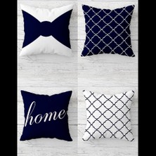 Pelangi Fiyonk ve Home Yazılı Karo Desenli Gizli Fermuarlı Kırlent Kılıfı Koltuk Yastık Kılıfı TAKIM(4ADET)