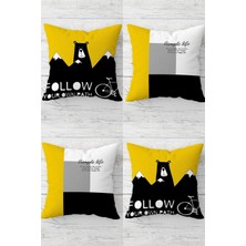 Pelangi Follow Your Own Path Mesajlı Gizli Fermuarlı Kırlent Kılıfı Koltuk Yastık Kılıfı TAKIM(4ADET)