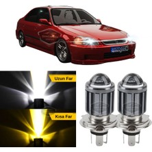 ŞüsCarOto Aksesuar Honda Civic Ies Ek 1996-2000 Uyumlu Mercekli Far Ampulü LED Xenon Çift Renk Sarı-Beyaz Far Şimşek Etkili Csp LED Lamba Uzun Kısa 2 Adet Takım