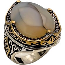 Gevherans Damarlı Akik ve Zirkon Taşlı Gümüş Yüzük 240053180G19Y