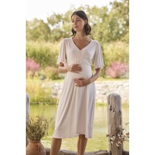 Monamise 24078 Kadın Pembe Hamile Lohusa Emzirme Özellikli V Yaka Yarım Kollu Gecelik