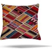 Pelangi Geometrik Patchwork Çiçek Etnik Desen Gizli Fermuarlı Yastık Kılıfı Kırlent Kılıfı