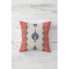 Pelangi Turuncu Bej Çini Etnik Desen Çift Tarafı Baskılı Gizli Fermuarlı Kırlent Koltuk Yastık Kılıfı