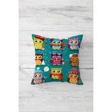 Pelangi Baykuş Desenli Çift Tarafı Baskılı Gizli Fermuarlı Yastık Kılıfı Kırlent Koltuk Yastık Kılıfı