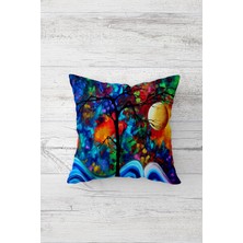 Pelangi Ay ve Ağaç Çift Tarafı Baskılı Gizli Fermuarlı Yastık Kılıfı Kırlent Koltuk Yastık Kılıfı