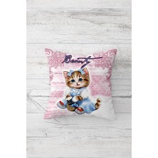 Pelangi Cute Cat Sevimli Kedili Çift Tarafı Baskı Gizli Fermuar Genç Kız Kırlent Koltuk Yastık Kılıfı