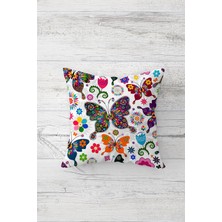 Pelangi Renkli Kelebekler Çift Tarafı Baskılı Gizli Fermuarlı Yastık Kılıfı Kırlent Koltuk Yastık Kılıfı