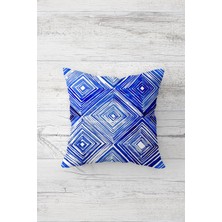 Pelangi Mavi Kare Desenli Çift Tarafı Baskılı Gizli Fermuarlı Yastık Kılıfı Kırlent Koltuk Yastık Kılıfı