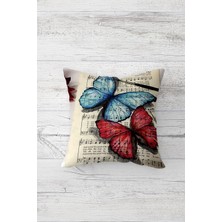 Pelangi Nota Kelebekli Vintage Çift Tarafı Baskılı Gizli Fermuarlı Yastık Kılıf Kırlent Koltuk Yastık Kılıfı