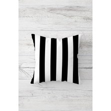 Pelangi Kalın Siyah Şeritli Çift Tarafı Baskılı Gizli Fermuarlı Yastık Kılıfı Kırlent Koltuk Yastık Kılıfı