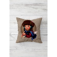 Pelangi Çekik Gözlü Çoban Kız Çift Tarafı Baskılı Gizli Fermuarlı Yastık Kılıfı Kırlent Koltuk Yastık Kılıfı