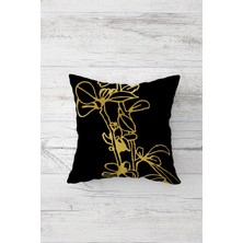 Pelangi Gold Yaprak Desenli Siyah Zemin Gizli Fermuarlı Yastık Kılıfı Kırlent Koltuk Yastık Kılıfı
