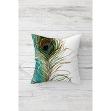 Pelangi Tavuskuşu Tüylü Çift Tarafı Baskılı Gizli Fermuarlı Yastık Kılıfı Kırlent Koltuk Yastık Kılıfı