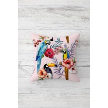 Pelangi Tropikal Papağan Yaprak Çift Tarafı Baskılı Gizli Fermuar Yastık Kılıfı Kırlent Koltuk Yastık Kılıfı