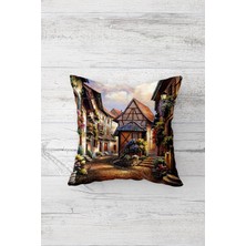 Pelangi Çiçekli Sokak Desenli Çift Tarafı Baskılı Gizli Fermuarlı Yastık Kılıfı Kırlent Koltuk Yastık Kılıfı