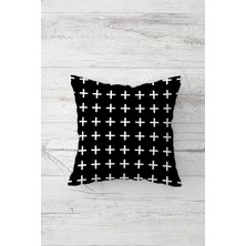 Pelangi Siyah Zemin Artı Işaretli Çift Taraflı Gizli Fermuarlı Yastık Kılıfı Kırlent Koltuk Yastık Kılıfı