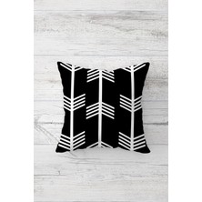 Pelangi Siyah Zeminde Beyaz Ok Çift Tarafı Baskılı Gizli Fermuarlı Yastık Kılıfı Kırlent Yastık Kılıfı