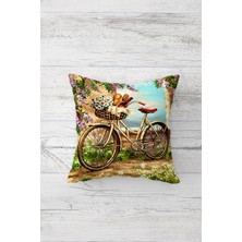 Pelangi Yaz Temalı Bisiklet Desenli Çift Tarafı Baskılı Gizli Fermuarlı Yastık Kılıfı Kırlent Yastık Kılıfı