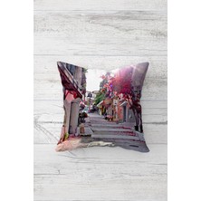 Pelangi Sokak Merdivenleri Çift Tarafı Baskılı Gizli Fermuarlı Yastık Kılıfı Kırlent Koltuk Yastık Kılıfı