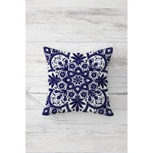 Pelangi Koyu Çini Desenli Çift Tarafı Baskılı Gizli Fermuarlı Yastık Kılıfı Kırlent Koltuk Yastık Kılıfı