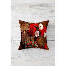 Pelangi Sepet Kırmızı Çilek ve Çiçekler Çift Tarafı Baskılı Gizli Fermuar Kırlent Koltuk Yastık Kılıfı