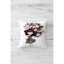 Pelangi Çiçek Buketli Kız Çift Tarafı Baskılı Gizli Fermuarlı Yastık Kılıfı Kırlent Koltuk Yastık Kılıfı