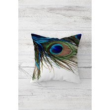 Pelangi Tavus Kuşu Tüy Desenli Çift Tarafı Baskılı Gizli Fermuar Yastık Kılıfı Kırlent Koltuk Yastık Kılıfı