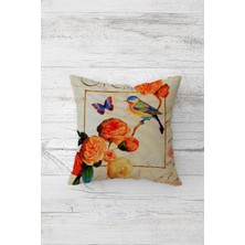 Pelangi Kelebek Daldaki Kuş Çift Tarafı Baskılı Gizli Fermuarlı Yastık Kılıfı Kırlent Koltuk Yastık Kılıfı