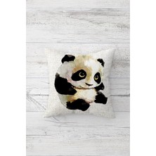 Pelangi Sevimli Panda Yavrusu Çift Tarafı Baskılı Gizli Fermuarlı Yastık Kılıfı Kırlent Koltuk Yastık Kılıfı
