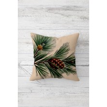 Pelangi Bej Zemin Kozalak Desen Çift Tarafı Baskı Gizli Fermuarlı Yastık Kılıfı Kırlent Koltuk Yastık Kılıfı