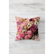Pelangi Pembe Güller Çift Tarafı Baskılı Gizli Fermuarlı Yastık Kılıfı Kırlent Koltuk Yastık Kılıfı