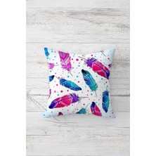 Pelangi Kuş Tüyü Desenli Çift Tarafı Baskılı Gizli Fermuarlı Yastık Kılıfı Kırlent Koltuk Yastık Kılıfı