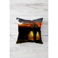 Pelangi Fener Desenli Ramazan Temalı Çift Tarafı Baskılı Gizli Fermuarlı Yastık Kılıfı Kırlent Yastık Kılıfı