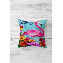 Pelangi Flamingo Desenli Çift Tarafı Baskılı Gizli Fermuarlı Yastık Kılıfı Kırlent Koltuk Yastık Kılıfı