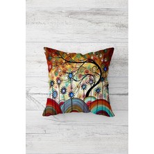 Pelangi Renkli Ağaç Desenli Çift Tarafı Baskılı Gizli Fermuarlı Yastık Kılıfı Kırlent Koltuk Yastık Kılıfı