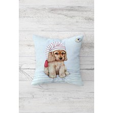 Pelangi Şirin Yavru Köpekli Çift Tarafı Baskılı Gizli Fermuarlı Yastık Kılıfı Kırlent Koltuk Yastık Kılıfı