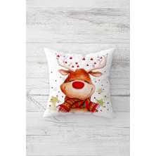 Pelangi Mutlu Geyik Yılbaşı Çift Tarafı Baskılı Gizli Fermuarlı Yastık Kılıfı Kırlent Koltuk Yastık Kılıfı