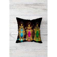 Pelangi Mavi Pembe Yeşil Fener Ramazan Tema Çift Tarafı Baskılı Gizli Fermuarkırlent Yastık Kılıfı