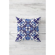 Pelangi Mavi Ottoman Motifli Çift Tarafı Baskılı Gizli Fermuarlı Yastık Kılıfı Kırlent Koltuk Yastık Kılıfı