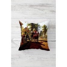 Pelangi Eski Zamanlar Tablo Çift Tarafı Baskılı Gizli Fermuarlı Yastık Kılıfı Kırlent Koltuk Yastık Kılıfı