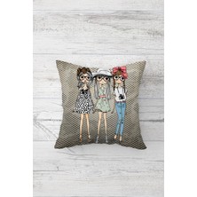 Pelangi Genç Kız Arkadaşlar Çift Tarafı Baskılı Gizli Fermuarlı Genç Kız Kırlent Koltuk Yastık Kılıfı