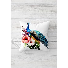 Pelangi Tavuz Kuşu Desenli Çift Tarafı Baskılı Gizli Fermuarlı Yastık Kılıfı Kırlent Koltuk Yastık Kılıfı