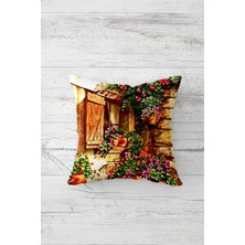 Pelangi Çiçekli Pencere Çift Tarafı Baskılı Gizli Fermuarlı Yastık Kılıfı Kırlent Koltuk Yastık Kılıfı