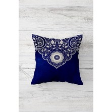 Pelangi Mavi Ottoman Desenli Çift Tarafı Baskılı Gizli Fermuarlı Yastık Kılıfı Kırlent Koltuk Yastık Kılıfı