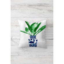 Pelangi Vazo Çiçek Desenli Çift Tarafı Baskılı Gizli Fermuarlı Yastık Kılıfı Kırlent Koltuk Yastık Kılıfı