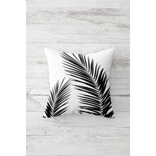 Pelangi Siyah Iğne Yapraklı Beyaz Zeminli Çift Taraflı Gizli Fermuarlı Yastık Kırlent Koltuk Yastık Kılıfı