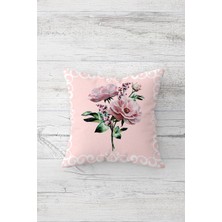 Pelangi Pembe Güller Çift Tarafı Baskılı Gizli Fermuarlı Yastık Kılıfı Kırlent Koltuk Yastık Kılıfı